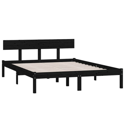 Bed Frame without Mattress Black Solid Wood Pine King Size
