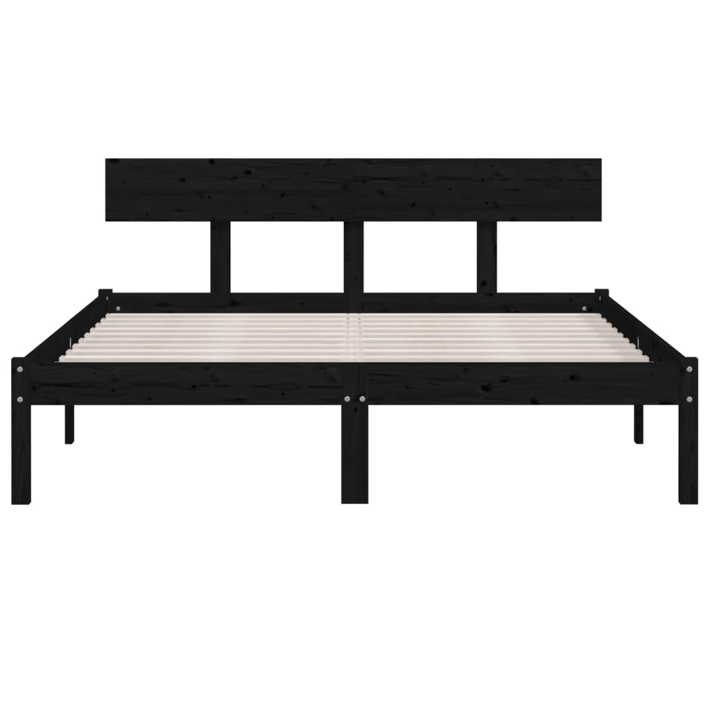 Bed Frame without Mattress Black Solid Wood Pine King Size