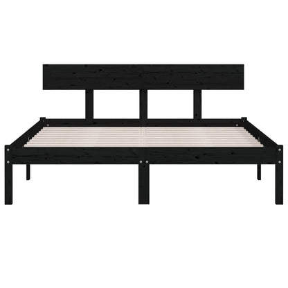Bed Frame without Mattress Black Solid Wood Pine King Size