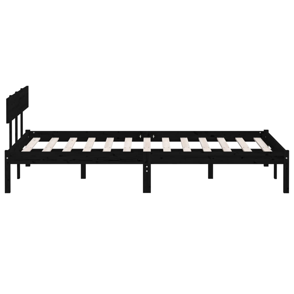 Bed Frame without Mattress Black Solid Wood Pine King Size