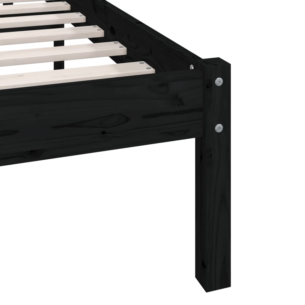 Bed Frame without Mattress Black Solid Wood Pine King Size