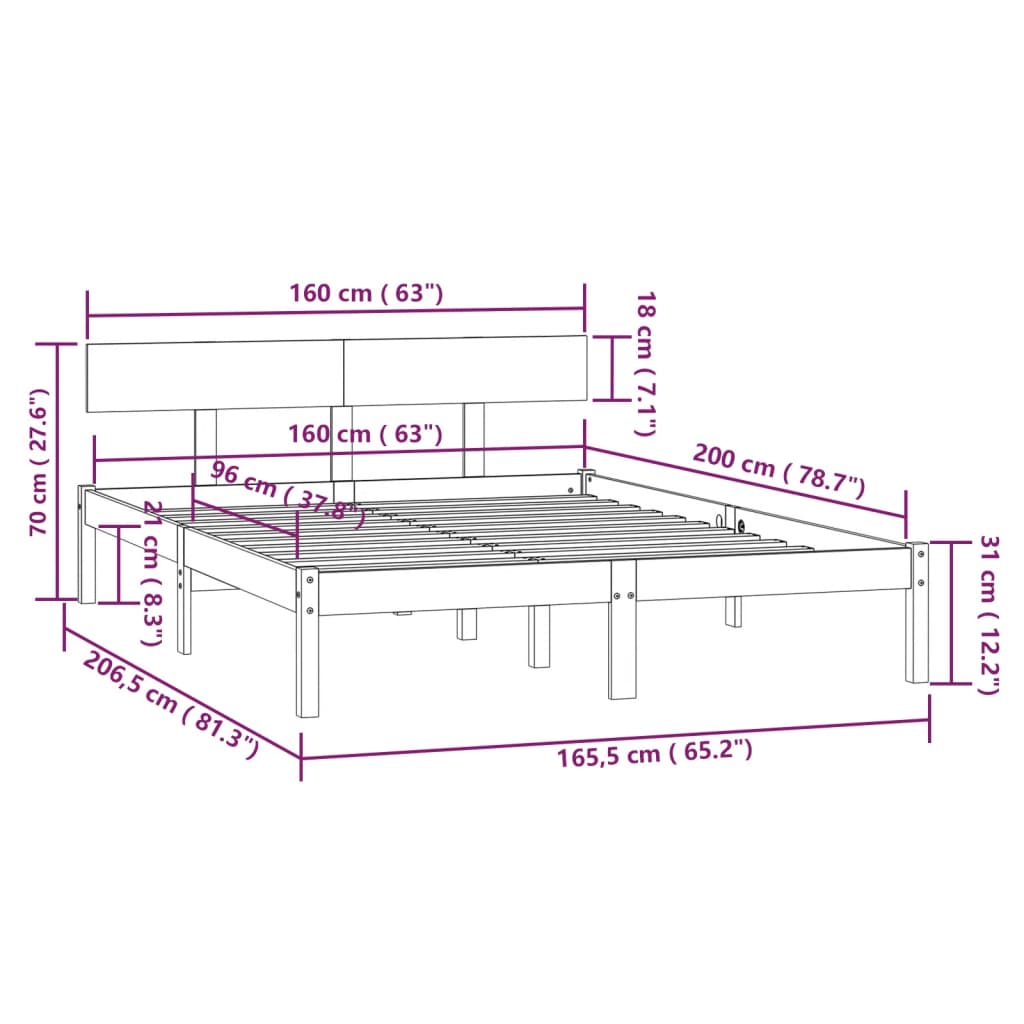 Bed Frame without Mattress White Solid Wood 160x200 cm