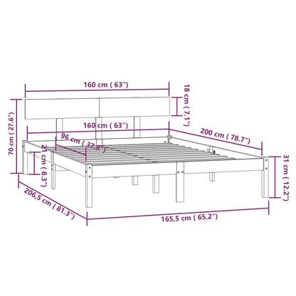 Bed Frame without Mattress White Solid Wood 160x200 cm