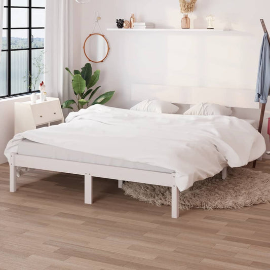 Bed Frame without Mattress White Solid Wood 160x200 cm