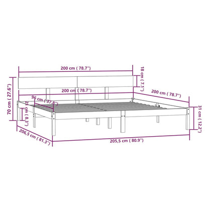 Bed Frame without Mattress White Solid Wood 200x200 cm