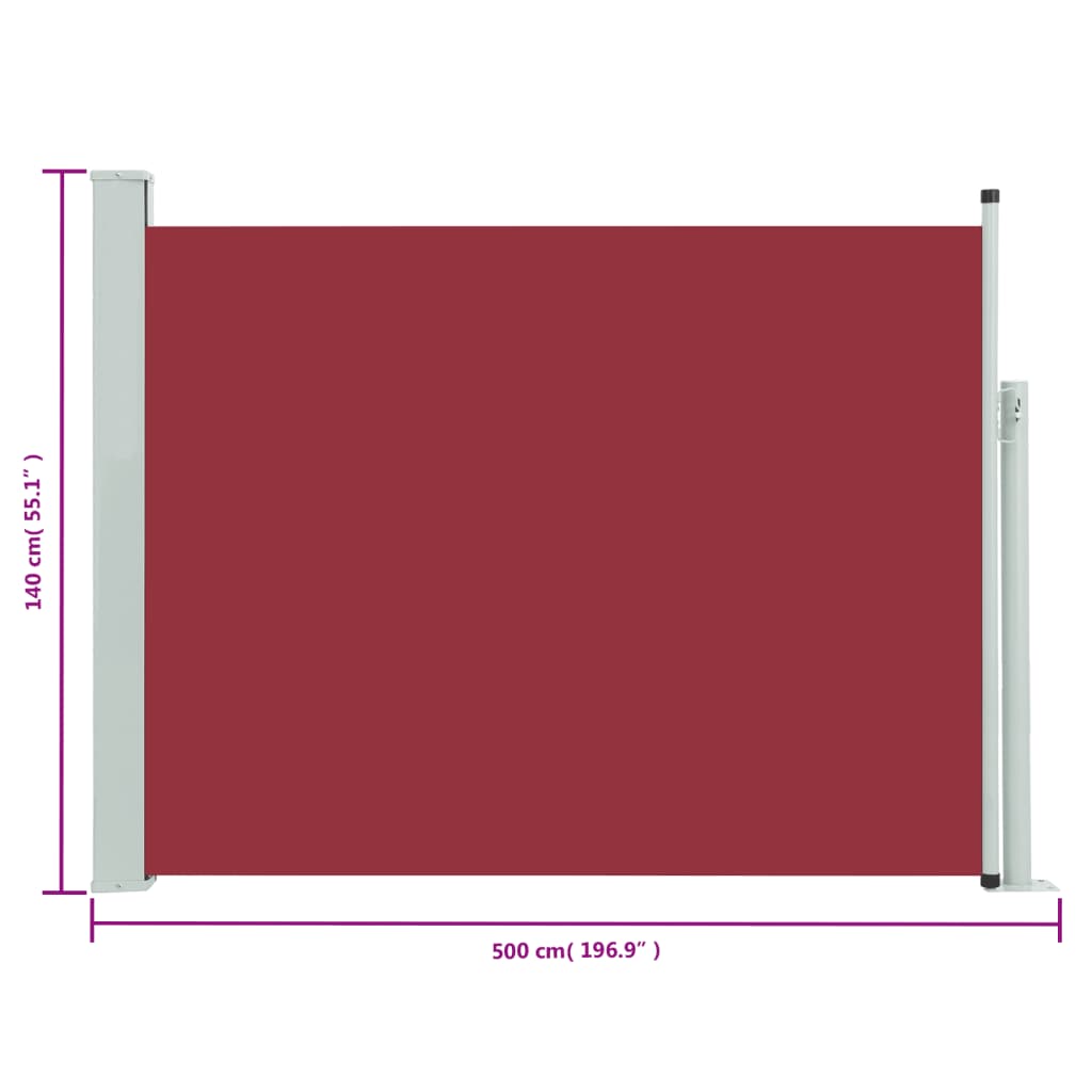 Patio Retractable Side Awning 140x500 cm Red