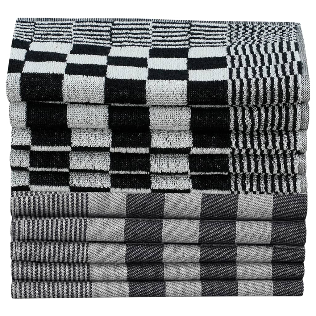 10 Piece Towel Set Black and White Cotton