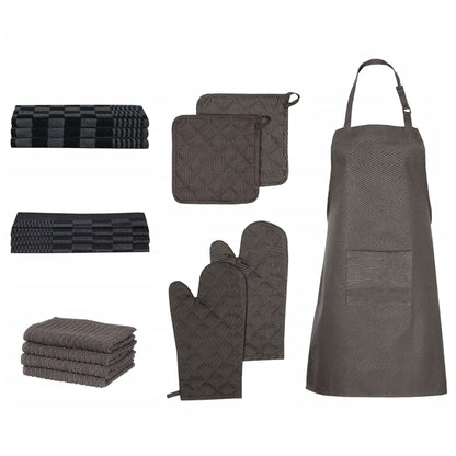 15 Piece Towel Set with Oven Gloves&Pot Holders Black Cotton