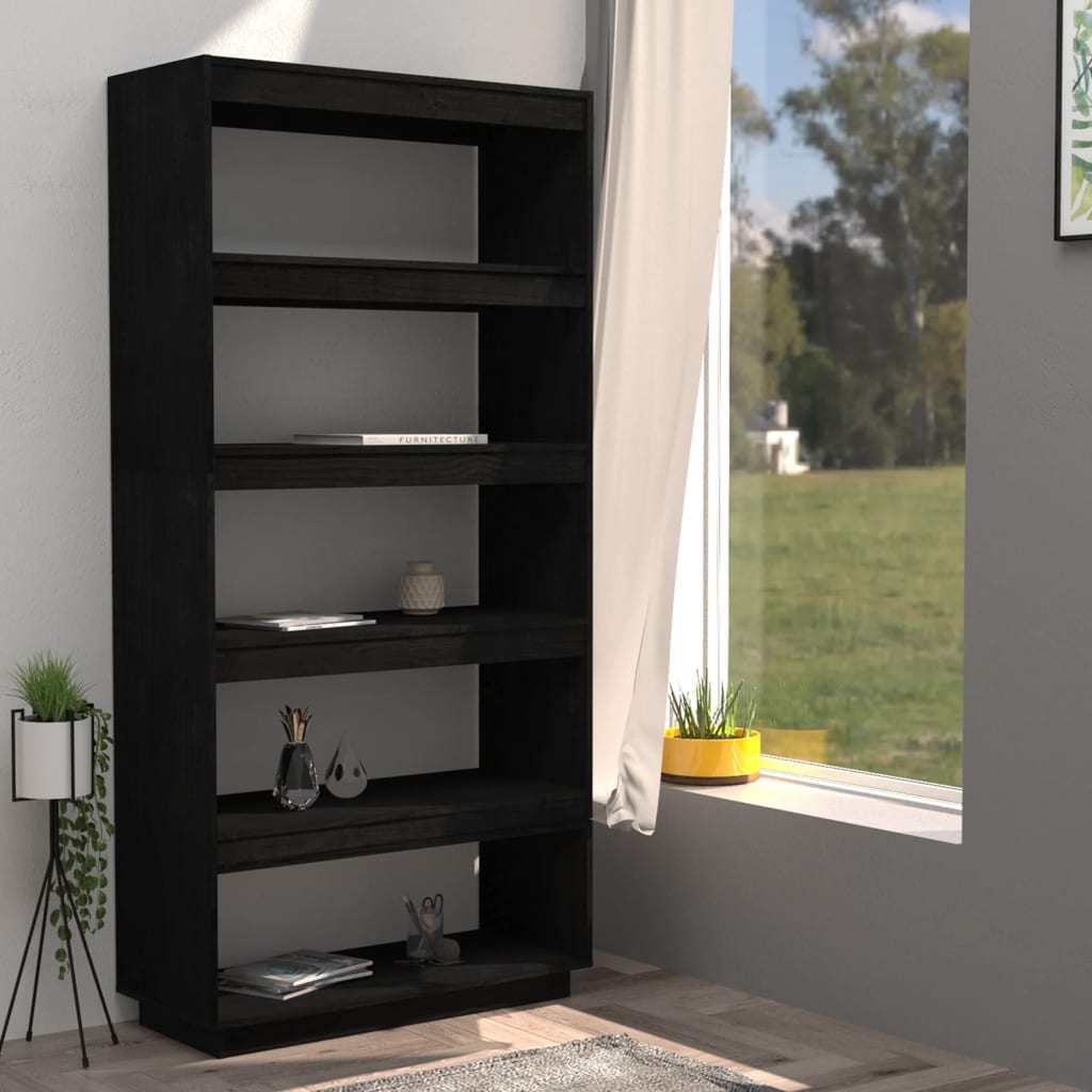 Book Cabinet/Room Divider Black 80x35x167 cm Solid Pinewood