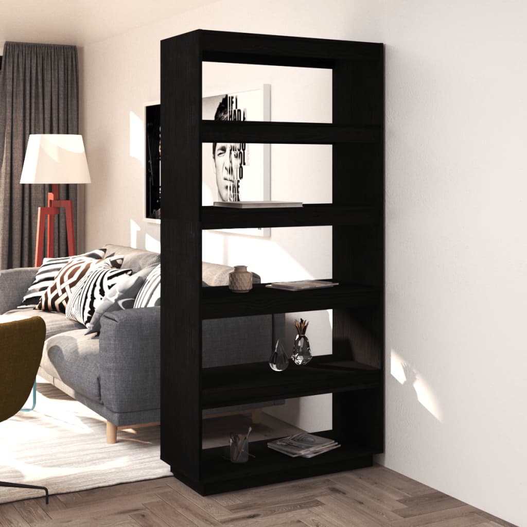Book Cabinet/Room Divider Black 80x35x167 cm Solid Pinewood