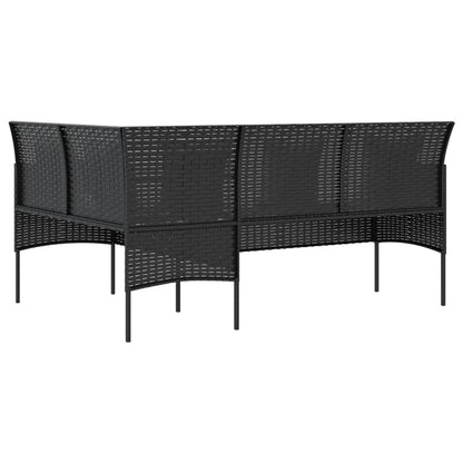 L-shaped Couch Sofa with Cushions Poly Rattan Black