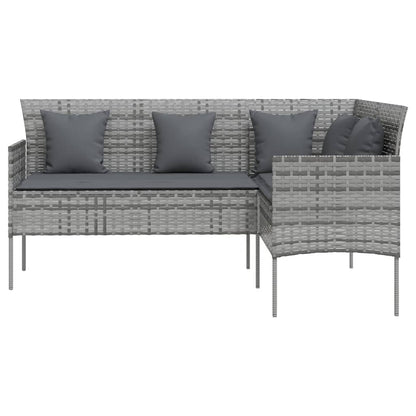 L-shaped Couch Sofa with Cushions Poly Rattan Grey
