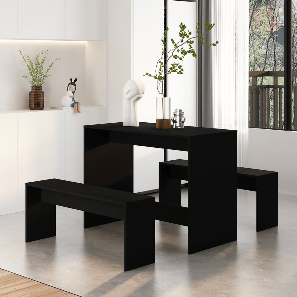 3 Piece Dining Set Black Engineered Wood
