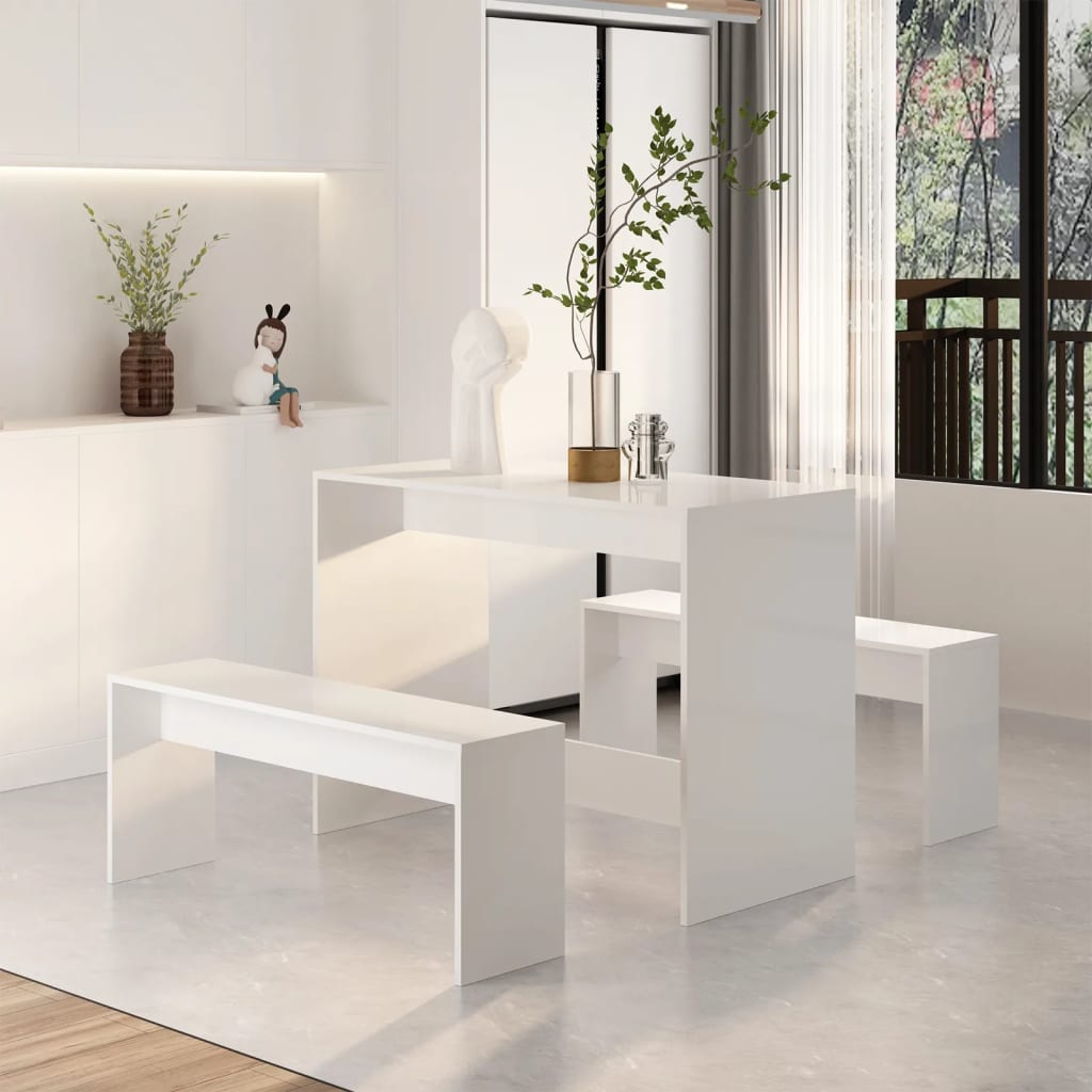 3 Piece Dining Set High Gloss White Engineered Wood