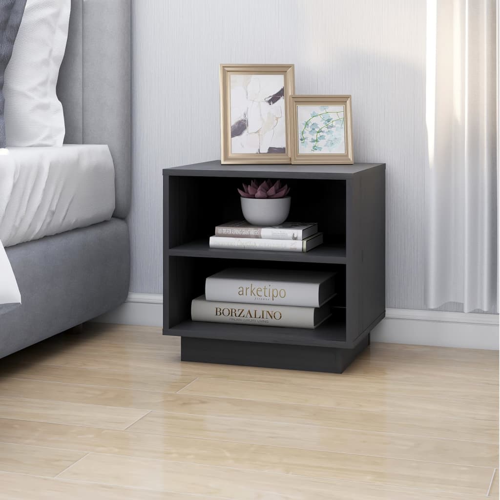 Bedside Cabinet Grey 40x34x40 cm Solid Wood Pine