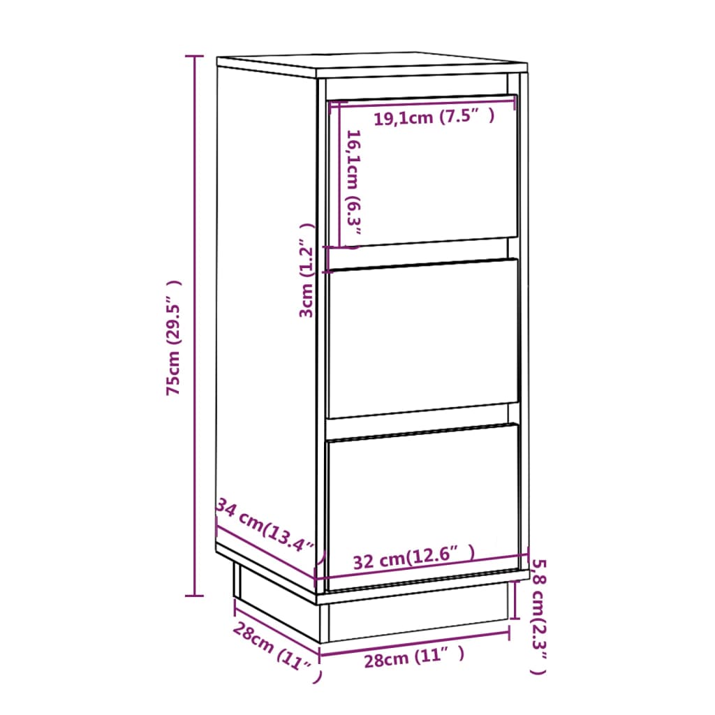 Sideboards 2 pcs Black 32x34x75 cm Solid Wood Pine