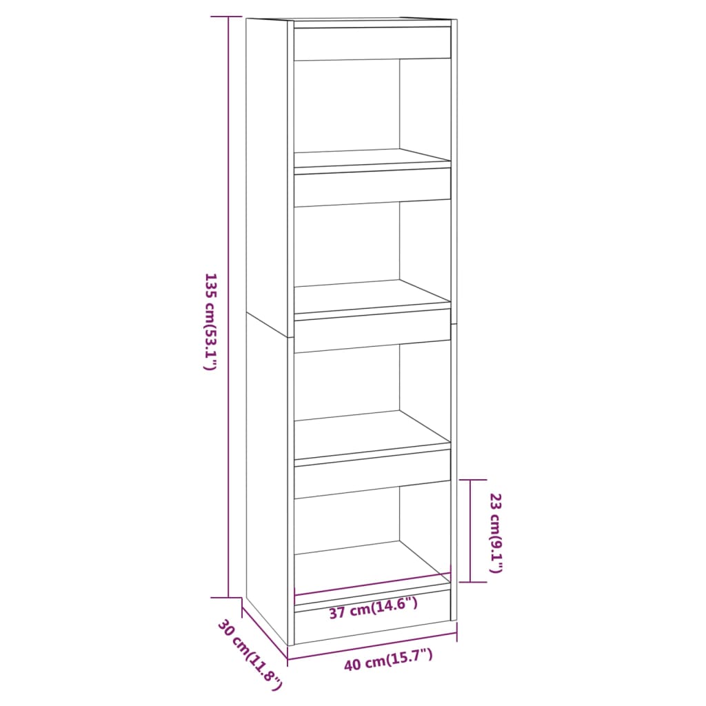 Book Cabinet/Room Divider White 40x30x135 cm