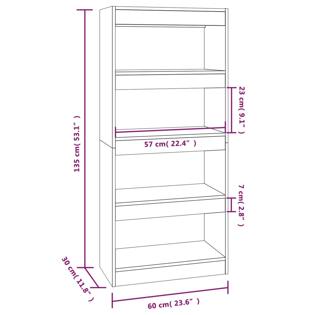 Book Cabinet/Room Divider Sonoma Oak 60x30x135 cm Engineered Wood