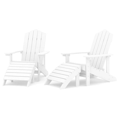 Garden Adirondack Chairs 2 pcs with Footstools HDPE White
