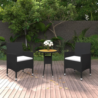 3 Piece Garden Bistro Set Poly Rattan and Solid Wood Black