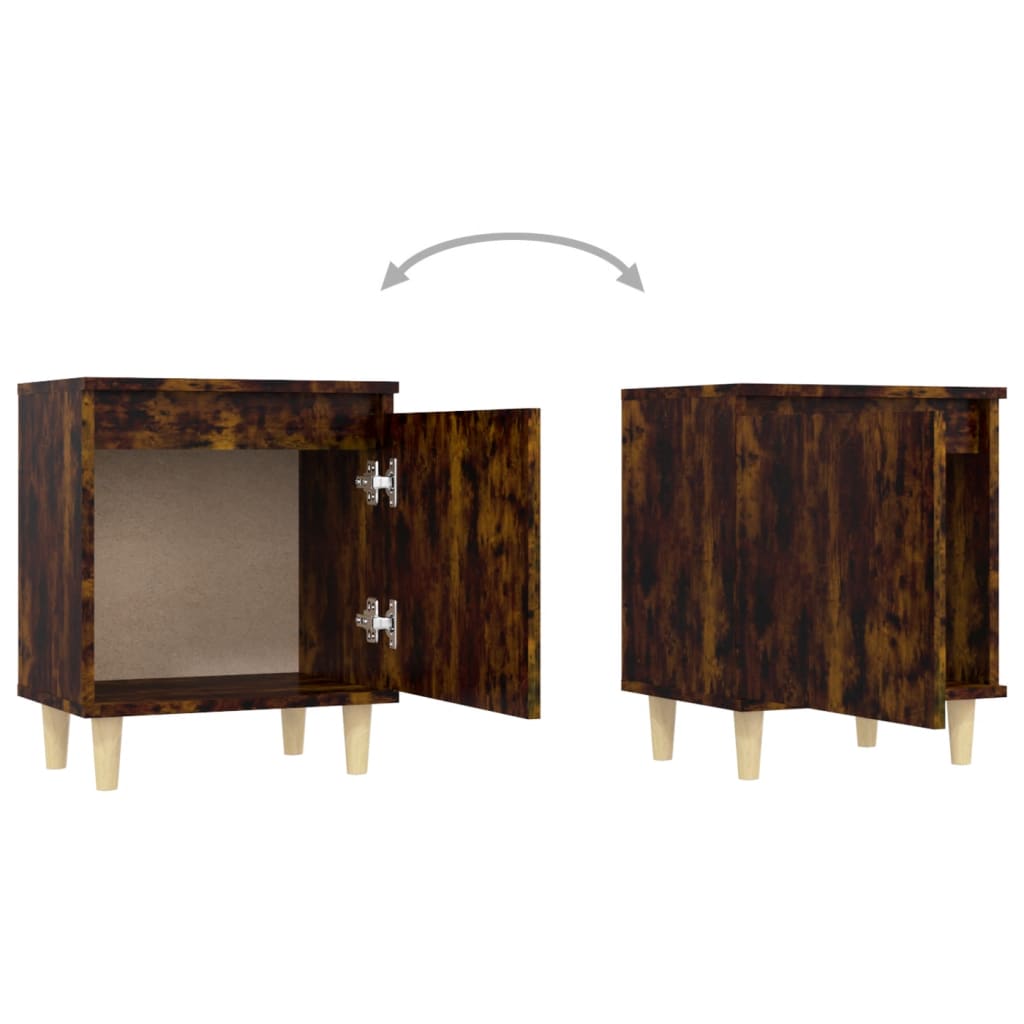 Bed Cabinet with Solid Wood Legs Smoked Oak 40x30x50 cm