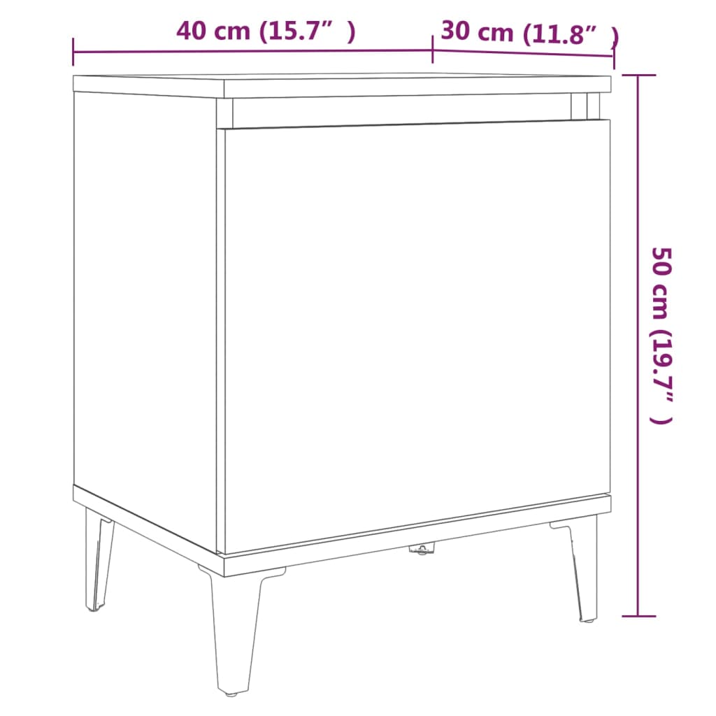 Bed Cabinet with Metal Legs Grey Sonoma 40x30x50 cm