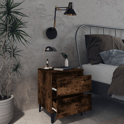 Bed Cabinets with Metal Legs 2 pcs Smoked Oak 40x35x50 cm