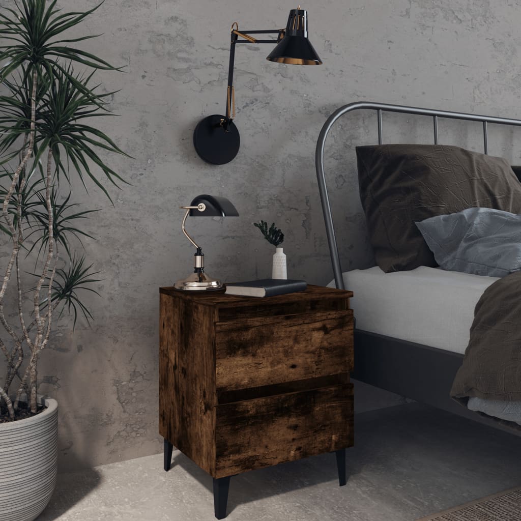 Bed Cabinets with Metal Legs 2 pcs Smoked Oak 40x35x50 cm