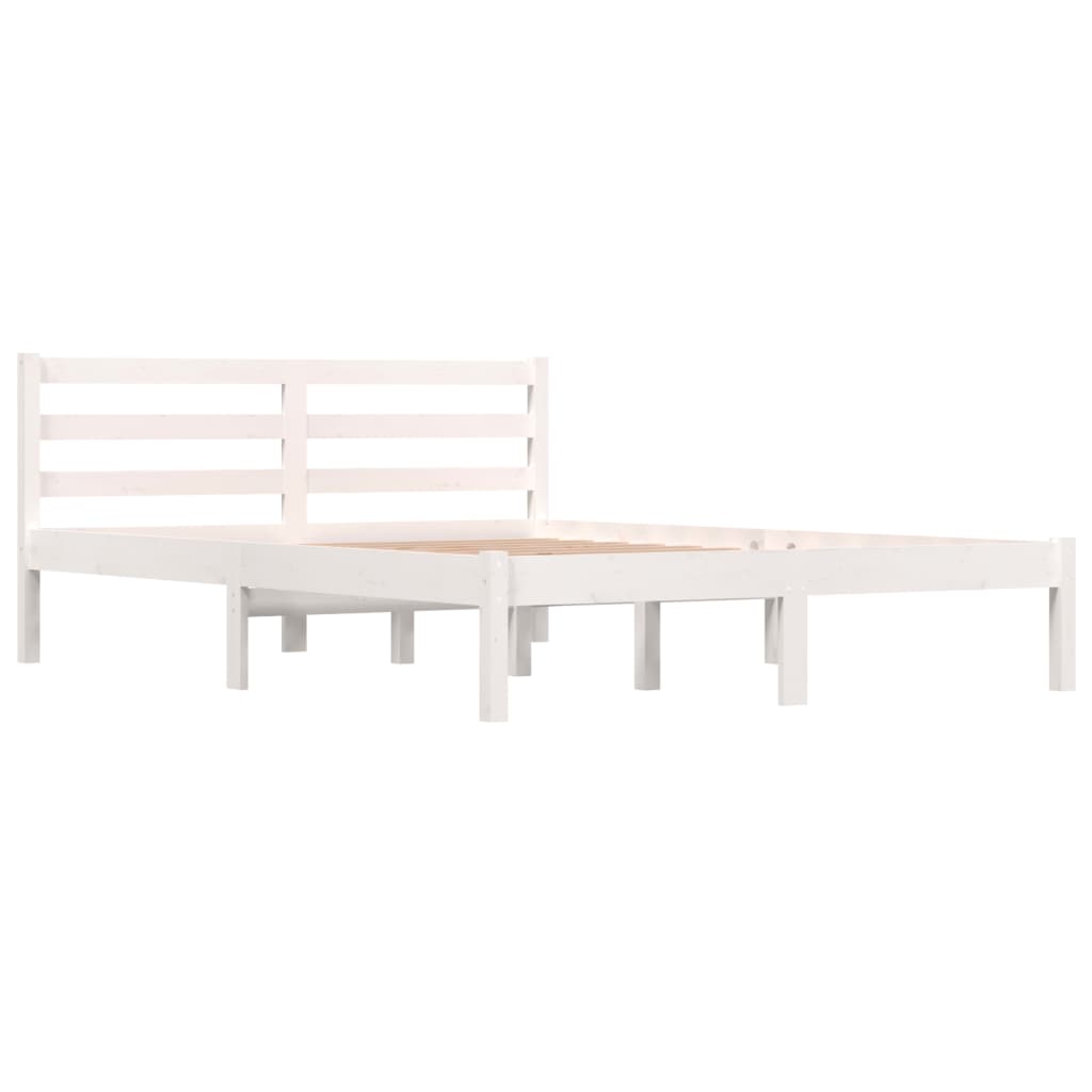 Bed Frame Solid Wood Pine 135x190 cm Double White