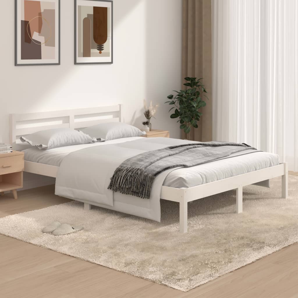 Bed Frame Solid Wood Pine 135x190 cm Double White