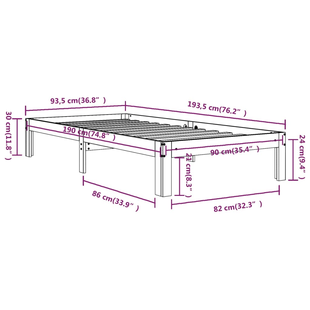 Bed Frame without Mattress 90x190cm Single