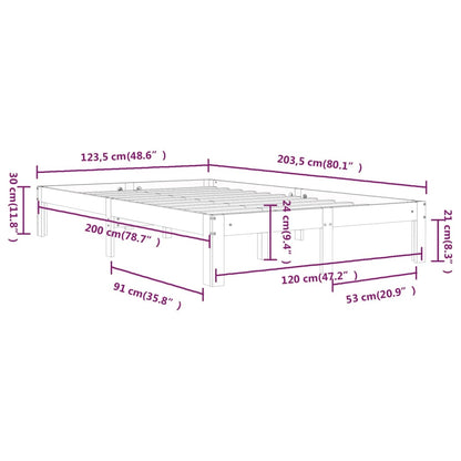 Bed Frame without Mattress White Solid Wood Pine 120x200cm