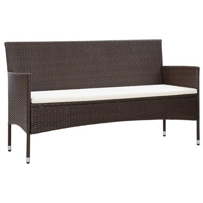 3-Seater Garden Sofa with Cushions Brown Poly Rattan