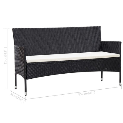 3-Seater Garden Sofa with Cushions Black Poly Rattan