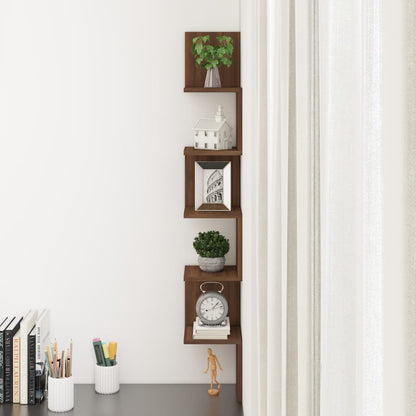 Wall Corner Shelf Brown Oak 20x20x127.5 cm Engineered Wood