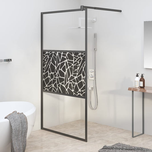 Walk-in Shower Wall 100x195cm ESG Glass with Stone Design Black