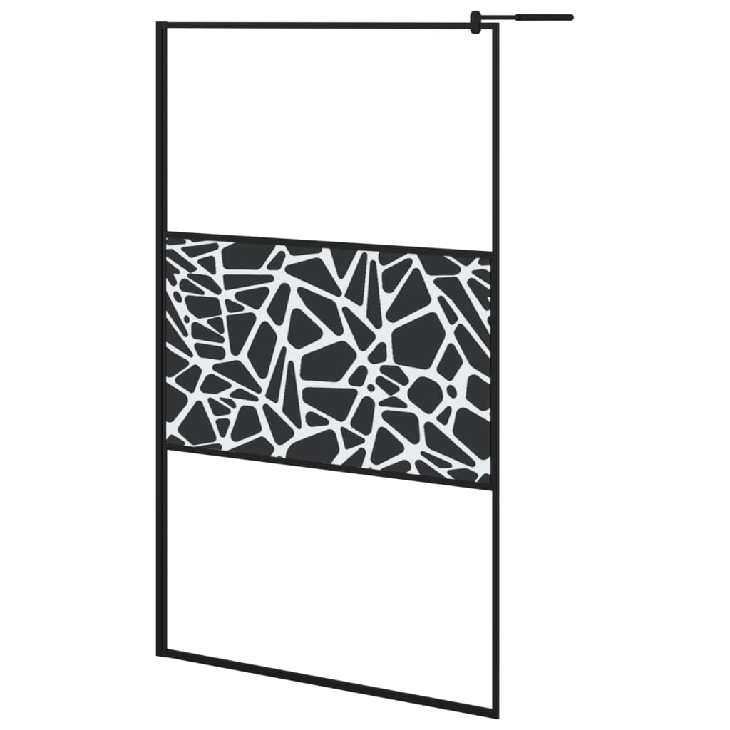 Walk-in Shower Wall 115x195cm ESG Glass with Stone Design Black