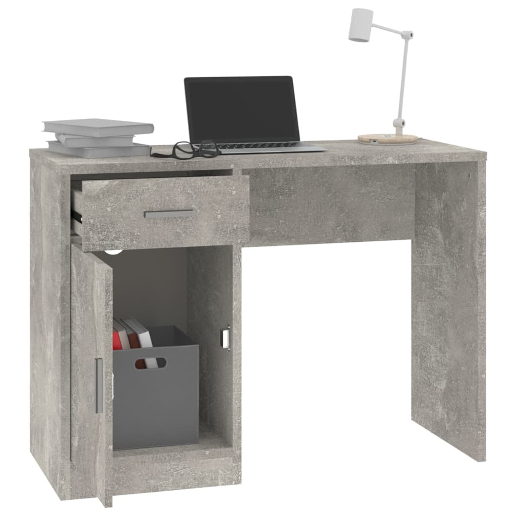 Desk with Drawer&Cabinet Concrete Grey 100x40x73 cm Engineered Wood