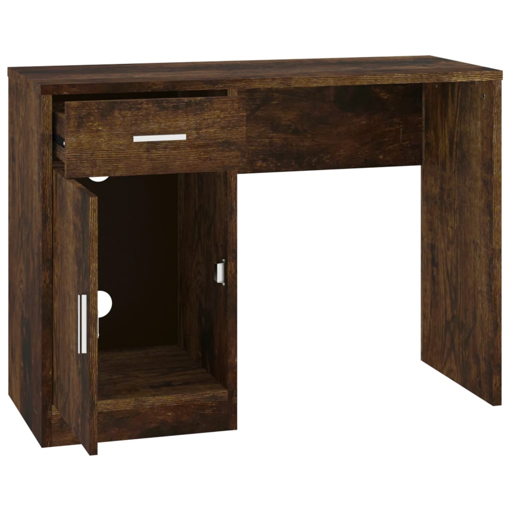 Desk with Drawer&Cabinet Smoked Oak 100x40x73 cm Engineered Wood