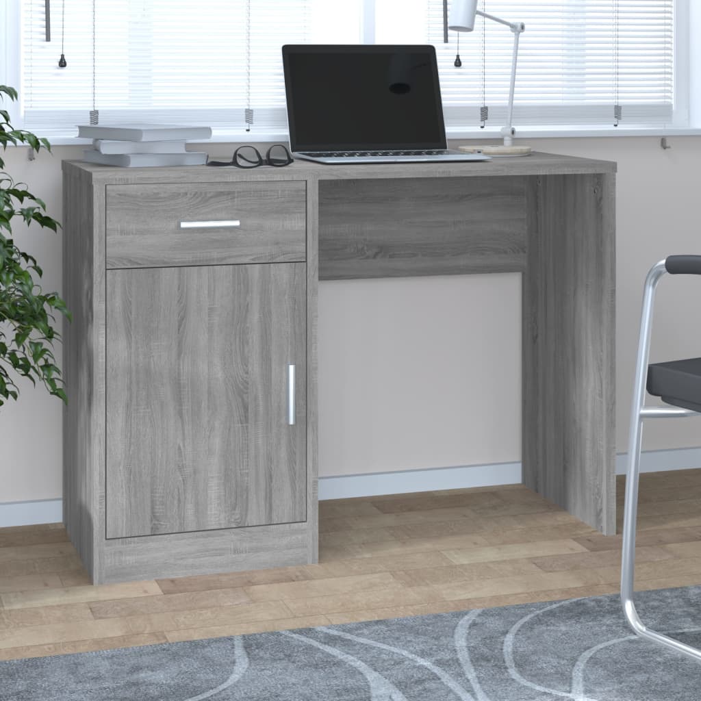 Desk with Drawer&Cabinet Grey Sonoma 100x40x73 cm Engineered Wood