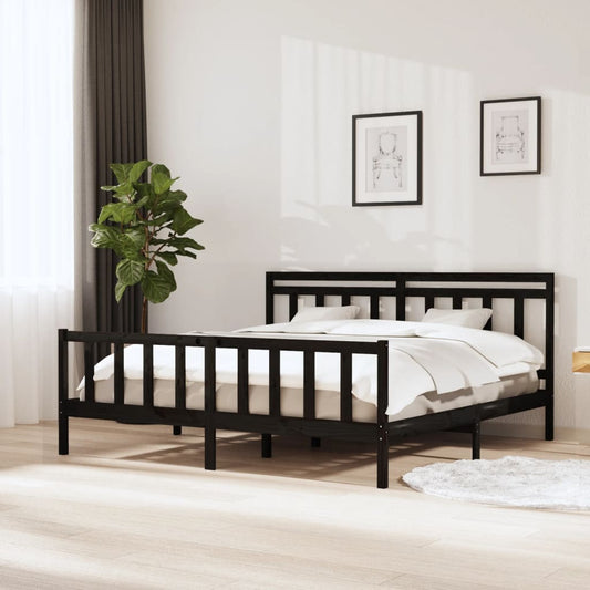 Bed Frame Black 180x200 cm Super King Size Solid Wood