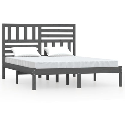 Bed Frame Grey 135x190 cm Double Solid Wood Pine