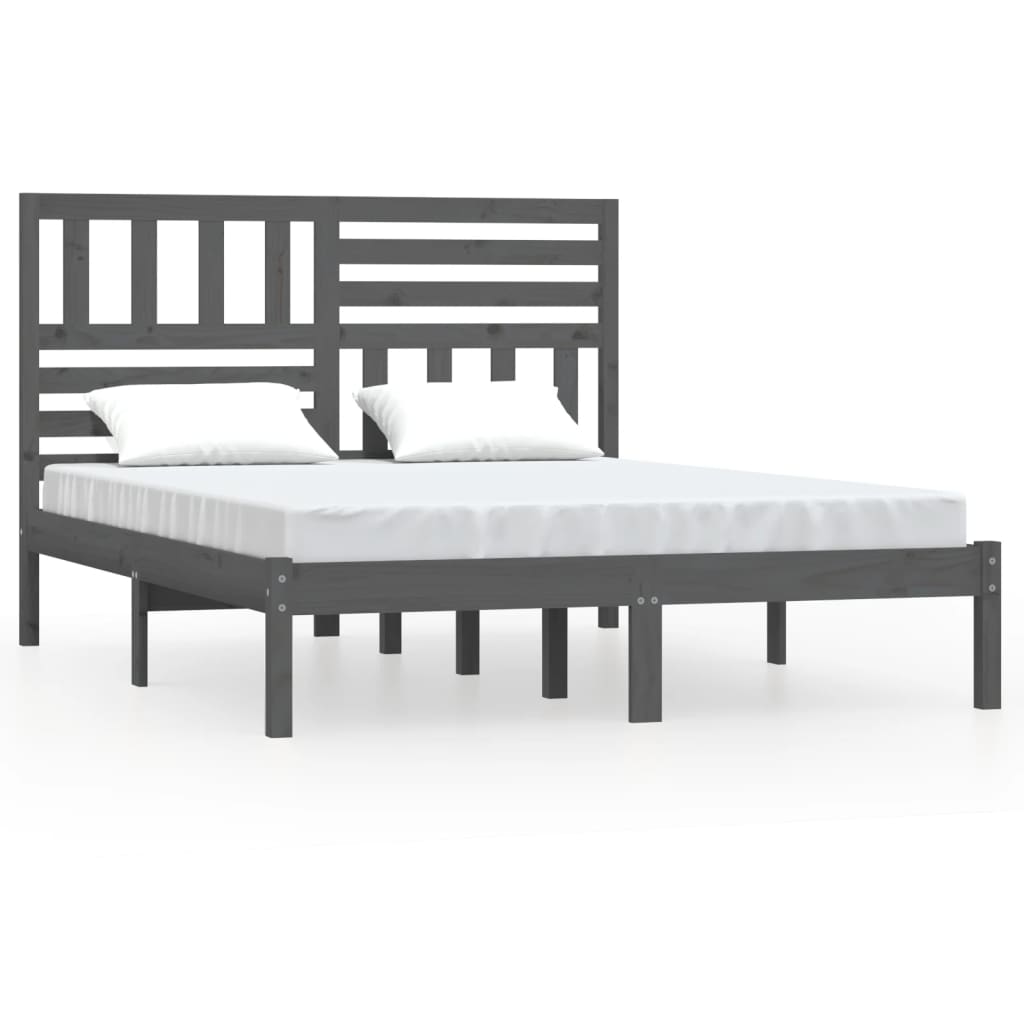 Bed Frame Grey 150x200 cm King Size Solid Wood Pine