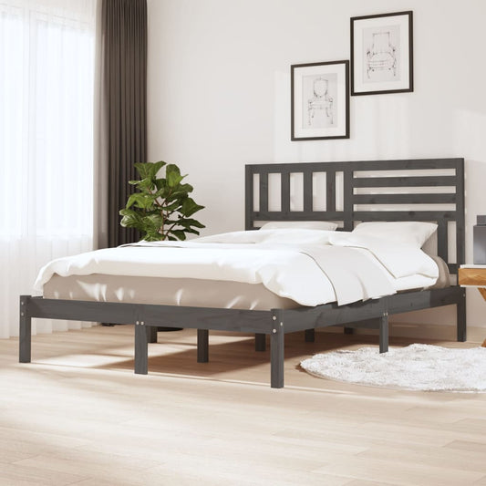 Bed Frame Grey 150x200 cm King Size Solid Wood Pine