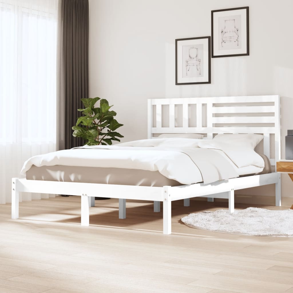 Bed Frame without Mattress White Solid Wood Pine 160x200 cm