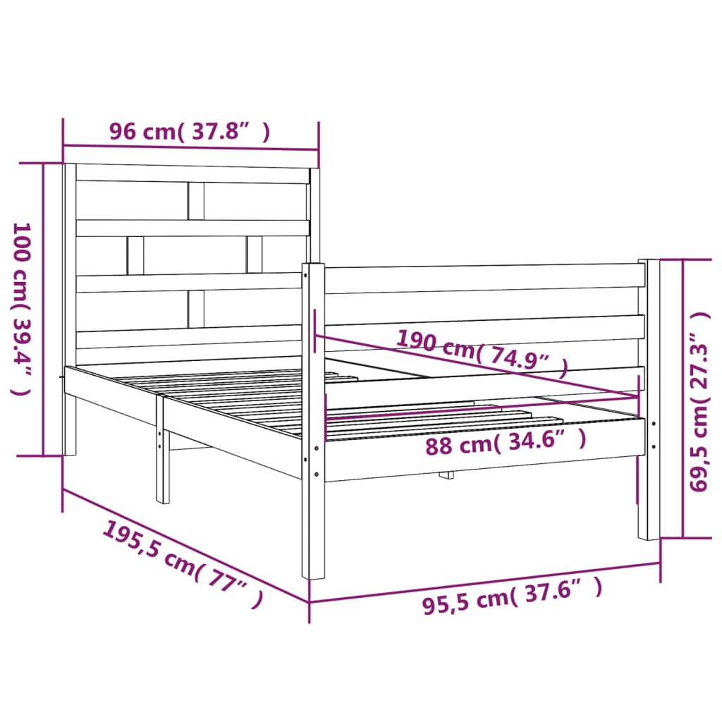 Bed Frame without Mattress White 90x190 cm Single Single Solid Wood