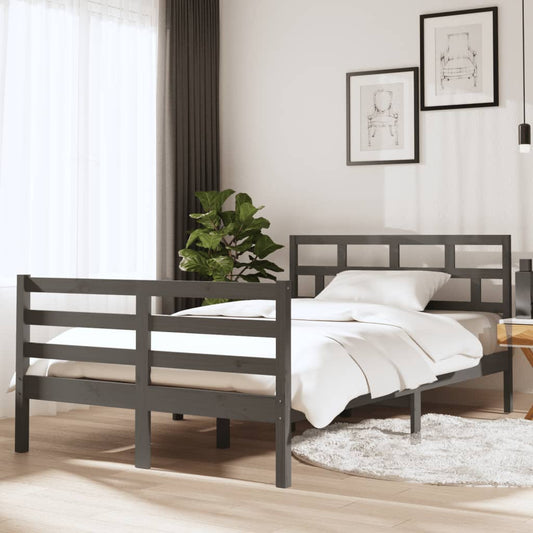Bed Frame Grey 135x190 cm Double Solid Wood