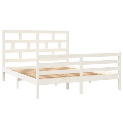 Bed Frame without Mattress White Solid Wood King Size