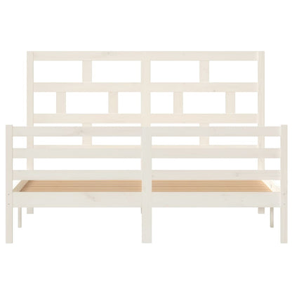 Bed Frame without Mattress White Solid Wood King Size