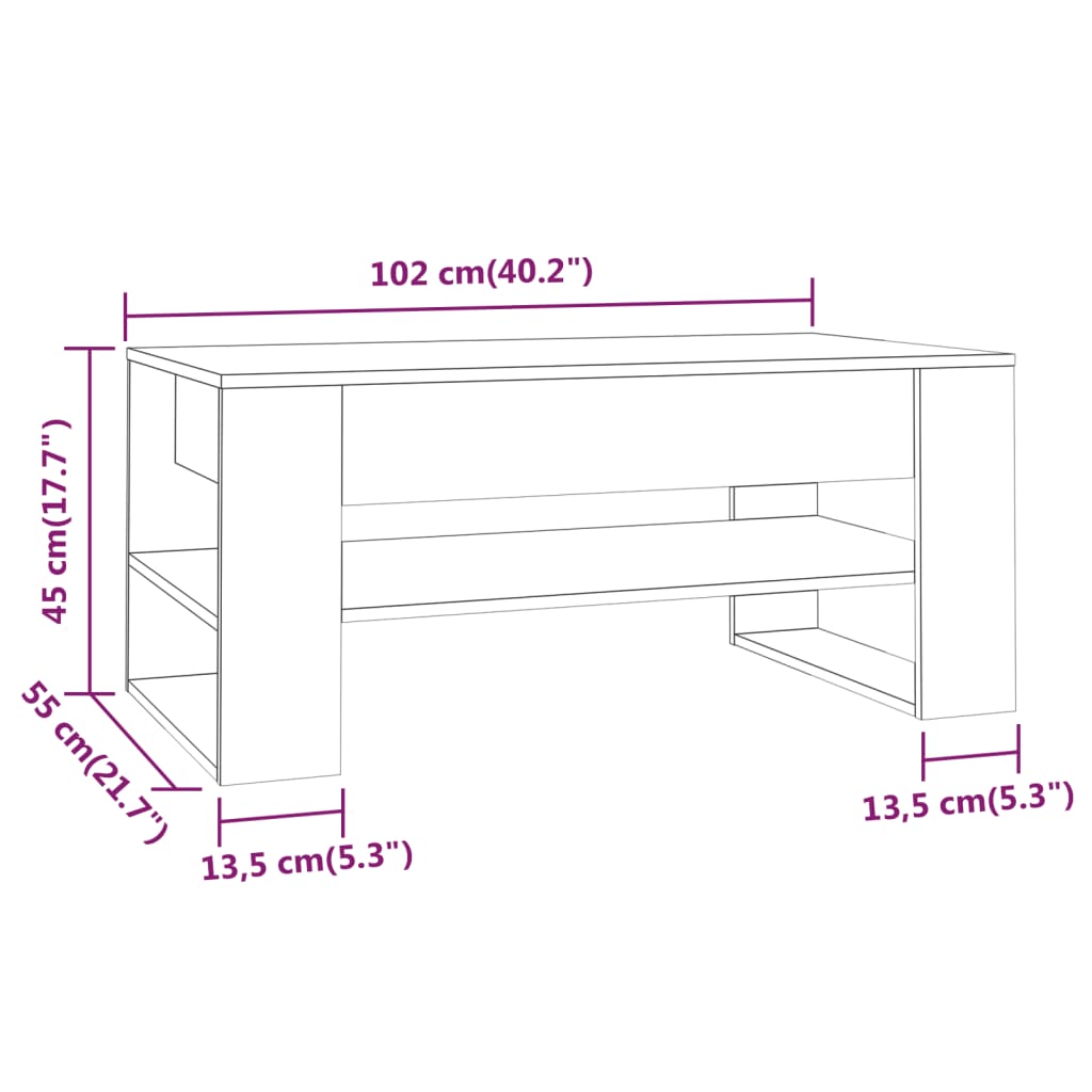 Coffee Table Brown Oak 102x55x45 cm Engineered Wood
